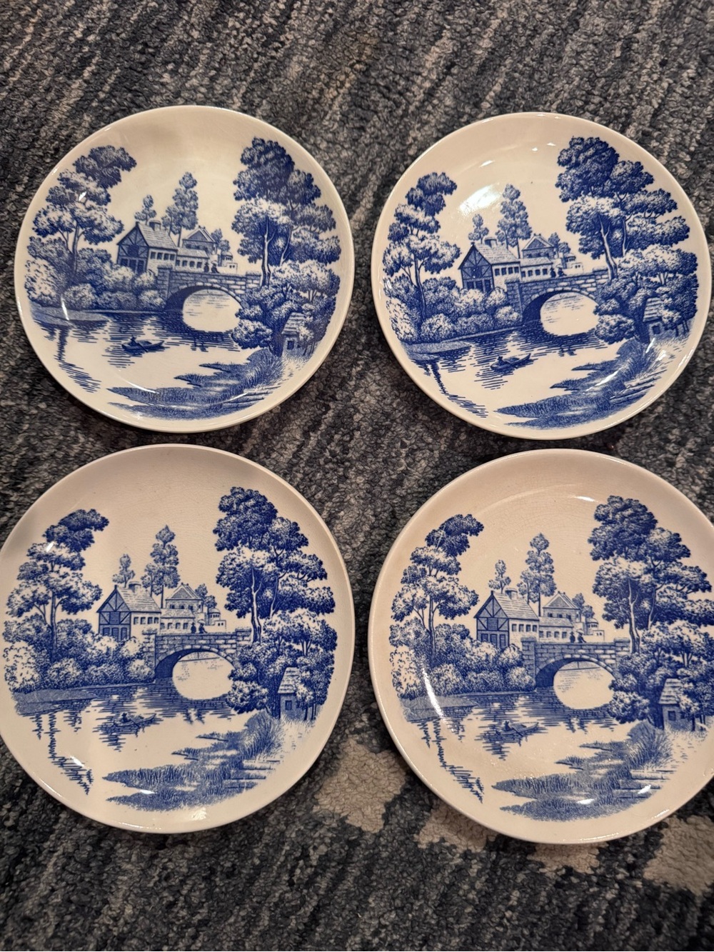Vintage Nasco Lakeview Japan Blue & White Plates Set of 4 hand painted